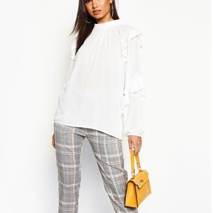 BNWT White blouse High Neck Ruffle Sleeve top